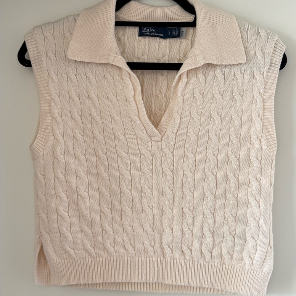 Ralph Lauren Cream Cable Knit V-Neck Sweater Vest